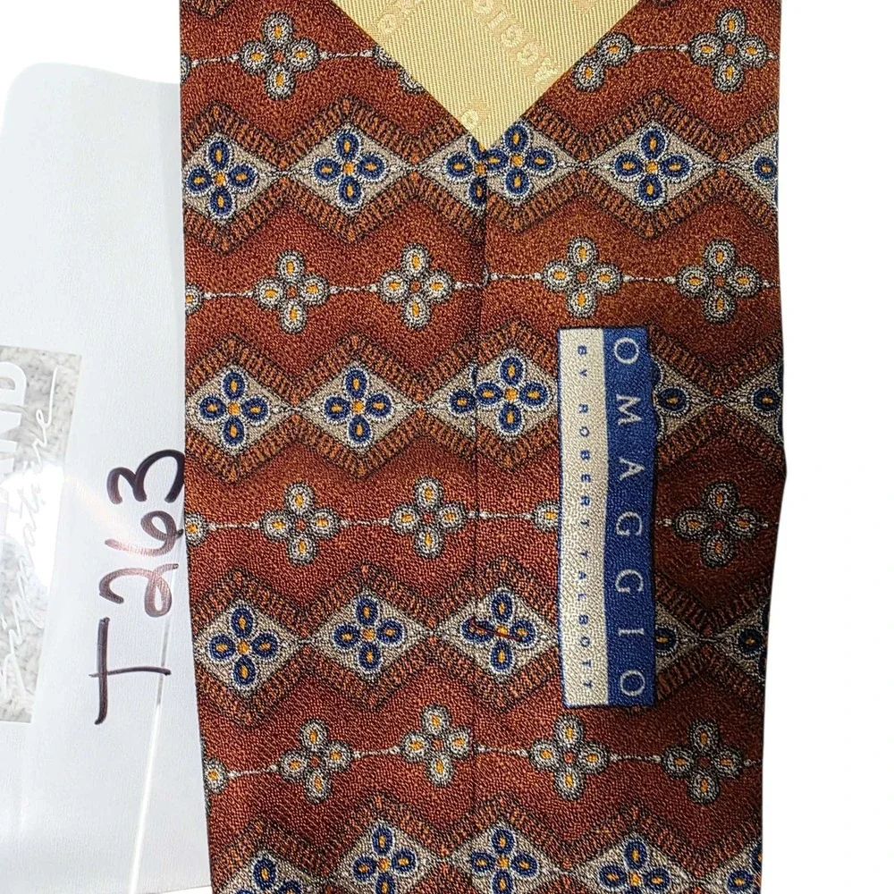 Omaggio by Roberto Talbott Silk Necktie Burgundy Blue‎ Hand-Stitched Italy